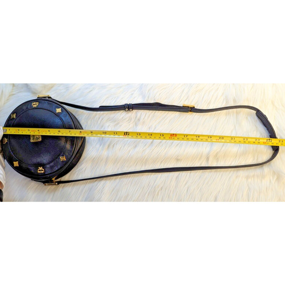 MCM Bag Black Tambourine Shoulder Crossbody Bag Authentic Vintage Purse Round - Picture 6 of 16